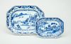 Two Chinese Export Blue and White Porcelain Chamfered Rectangular Platters