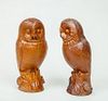 Pair of Brown Glazed Pottery Figures of Owls