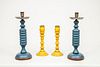 Two Pairs of Painted and Turned Wood Candlesticks