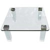 Lucite & Nickel Coffee Table w/ Glass Top