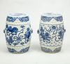 Two Similar Modern Chinese Blue and White Porcelain Barrel-Form Garden Stools