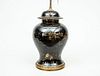 Chinese Gilt-Metal-Mounted Black-Glazed Porcelain Baluster-Form Jar-Formed Lamp