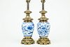Pair of Gilt-Metal-Mounted Chinese Blue and White Porcelain Vases, Mounted as Lamps