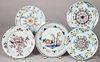 Five Delft plates and bowls, 18th c.