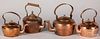 Four early copper kettles, 19th c.