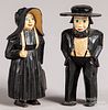 Two jailhouse carver figures of an Amish couple