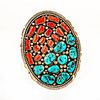 Native American Navajo Turquoise, Coral Silver Belt Buckle