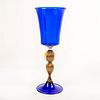 Venetian Art Glass Hand Blown Stemware Blue Wine Goblet