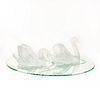 Lalique Set of 2 Crystal Swans on Mirror Base
