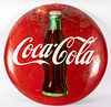 Large Coca-Cola tin lithograph button sign