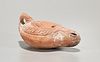 Roman Oil Lamp Depicting Hermes With Handle