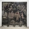 Chinese Carved and Painted Four-Panel Wood Screen