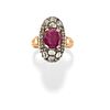 A silver, 18K yellow gold, ruby and diamond ring, first half of 20th Century