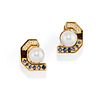 A 18K yellow gold, cultured pearl, sapphire and diamond earclips