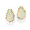 A 18 yellow gold, opal and diamond earclips