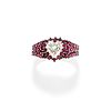A 18K white gold, 18K burnished gold, diamond and ruby ring