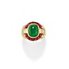 A 18K yellow gold, ruby, emerald and diamond ring