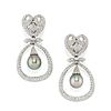 A 18K white gold, cultured pearl and diamond earclips
