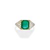 A 18K white gold, emerald and diamond ring, first half of 20th Century