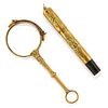 A 18K yellow gold and gold plated lorgnette and pen