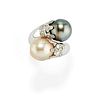 A 18K white gold, cultured pearl and diamond ring