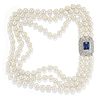 A 18K white gold, cultured pearl, synthetic sapphire and diamond necklace