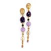 A 18K yellow gold, colored gemstone, cultured pearl and diamond pendant earrings