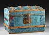 19th C. New Mexican Painted Wood Trunk w/ Tin Trim