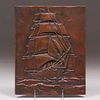 Arts & Crafts Bronze Galleon Ship Plaque c1910