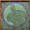 Grueby Matte Blue & Green Bird Tile c1910