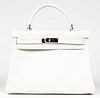 Hermes White Leather Kelly 32cm Handbag