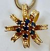 14K Gold and Sapphire Flower Pendent on Chain