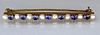 14K Yellow Gold, Sapphire and Pearl Bar Pin