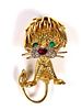 18k Yellow Gold Lion Brooch with Gemstones