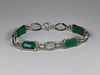 14K White Gold and Green Onyx Art Deco Link Bracelet