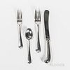 Elizabeth II Sterling Silver Flatware Service, London, 1965-66, James Robinson, maker, twelve each: dinner forks, hollow knives, desser