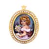 Victorian 18K Picture Of a Girl Pearl Broach & Pendant