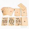 Deck of Early Playing Cards, complete set of 52 cards, with printed pips and royal figures.