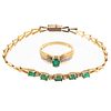 An Emerald & Diamond Ring & Bracelet in 14K