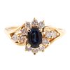 A Sapphire & Diamond Halo Ring 14K