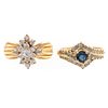 London Blue Topaz & Diamond Ring & CZ Ring in Gold