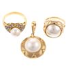 Two Pearl Rings with Pearl Enhancer in 14K