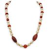 Agate, Faux Pearl & Gold Beaded Necklace