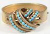 Victorian 14 Karat Gold Bracelet
set with turquoise beads
diameter 2 3/8 inches
28.7 grams