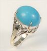 14 Karat White Gold Ring
set with cabochon cut turquoise
size 7 1/2
turquoise 15 millimeters x 17.4 millimeters