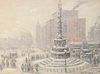 Guy Carleton Wiggins (American, 1883 - 1962)
"New York Storm, Columbus Circle"
oil on board
signed lower right Guy Wiggins
signed and titled verso
Mid