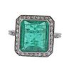 Art Deco GIA Emerald Diamond Platinum Ring