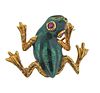 18K Gold Enamel Ruby Frog Brooch Pin