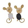 Whimsical 14k Gold Onyx Agate Diamond Mouse Earrings 