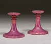 Pair Cowan Pottery Pink Luster Candlesticks c1920s